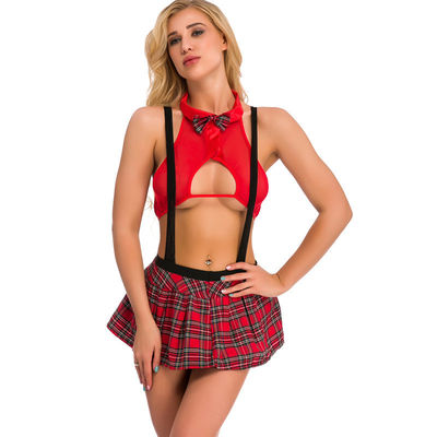 Plus Size Cosplay Lingerie Bodysuit Red Women'S Sexy School Girl Outfit Cosplay Role Play College Student