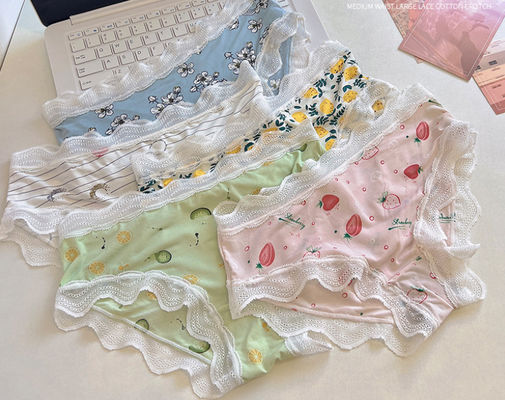 Silk Womens Underwears Teens Cute Fruits Print Elastic Ice Lace Panties Breathable Young Ladies