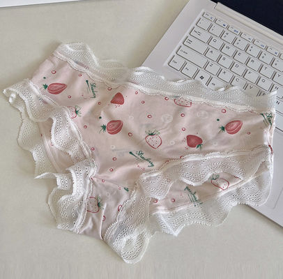 Silk Womens Underwears Teens Cute Fruits Print Elastic Ice Lace Panties Breathable Young Ladies